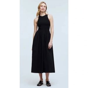 NWT Madewell The Melody Smocked Midi Dress True Black